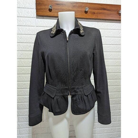 I.N.C. International Concepts Women's Black Jacket Beaded Collar Size Medium - Picture 1 of 7